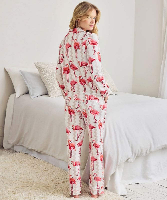 Chelsea Peers Flamingo Stripe Print Long Pyjamas
