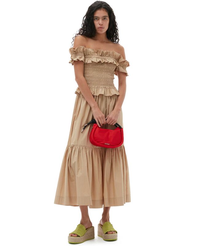 GANNI Cotton Poplin Maxi Flounce Skirt