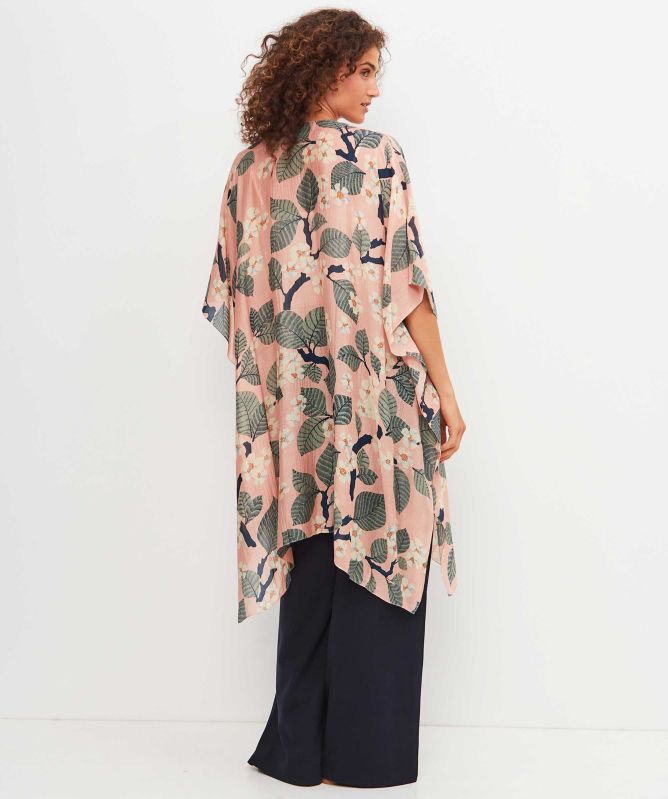 One Hundred Stars Tree Blossom Pink Throwover Kimono