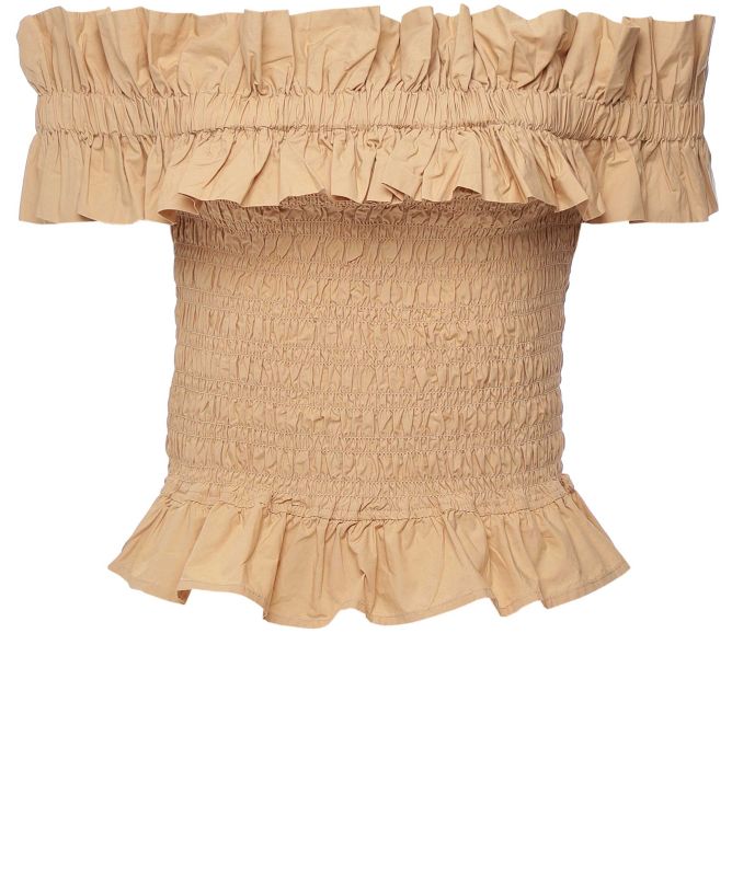 GANNI Cotton Poplin Off-Shoulder Smock Top