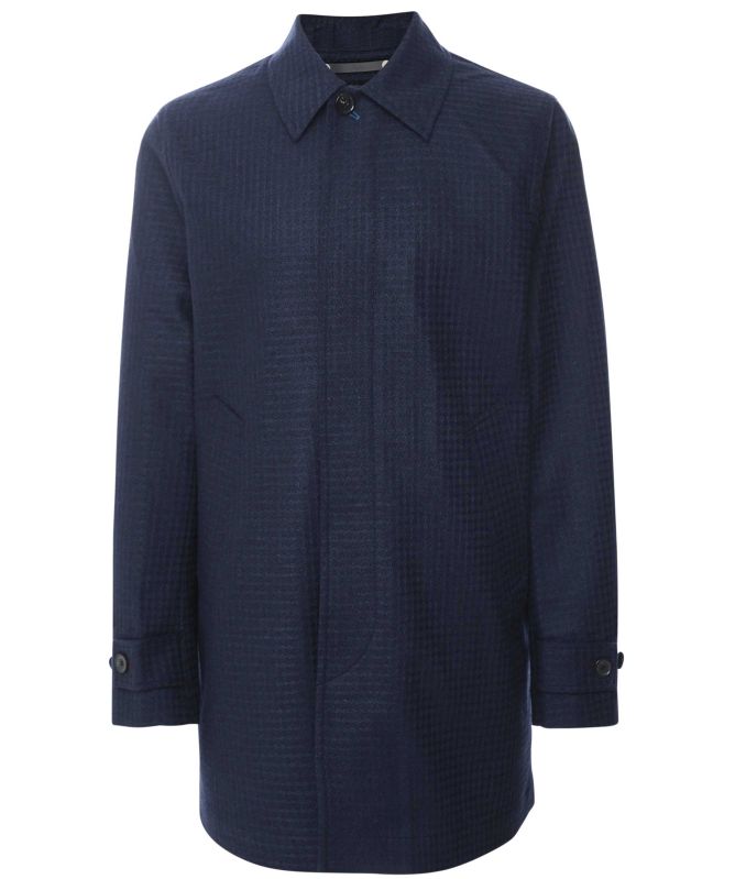 Paul Smith Navy Wool Blend Check Coat
