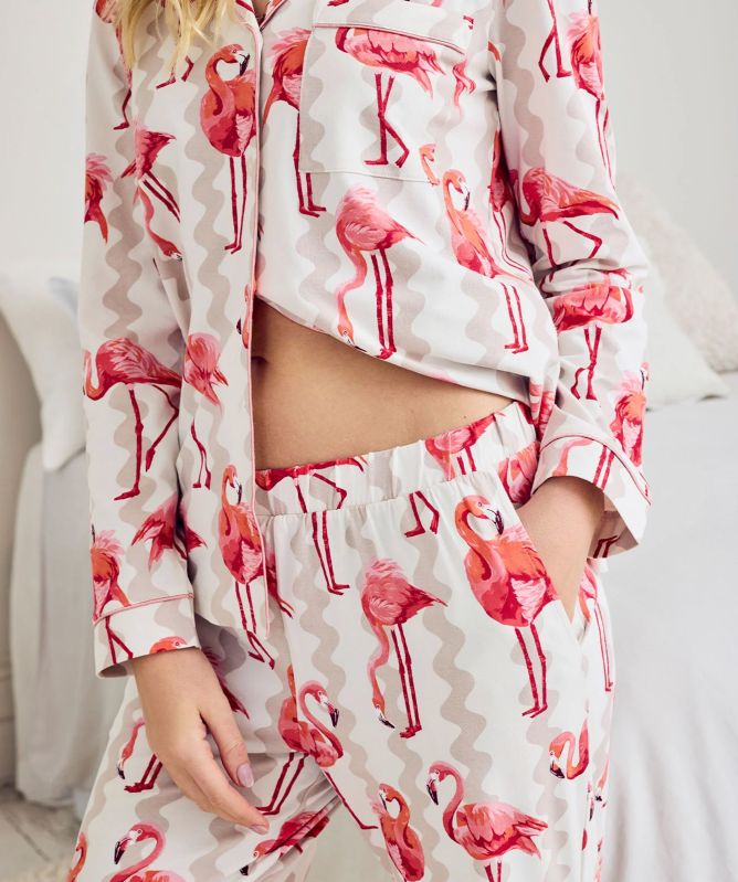 Chelsea Peers Flamingo Stripe Print Long Pyjamas