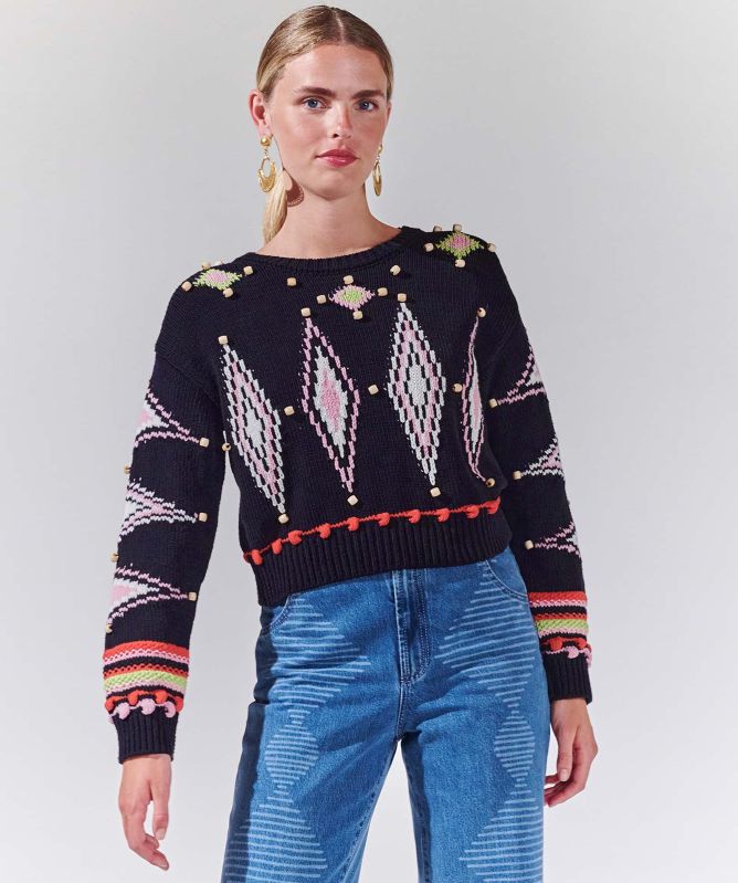 Hayley Menzies Intarsia Diamond Beaded Jumper