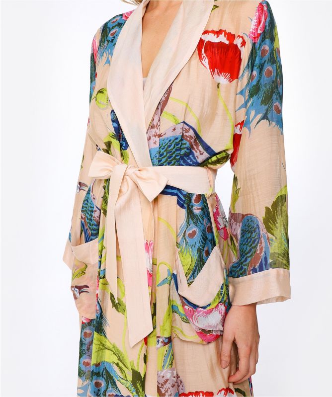 One Hundred Stars Peacock and Poppies Full Length Gown