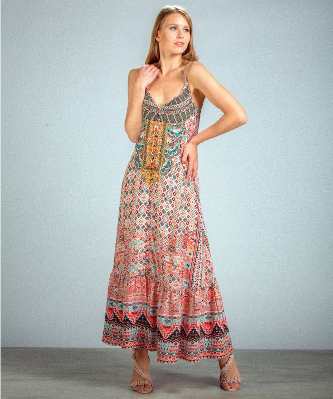 Inoa Aleppo Silk Frill Hem Maxi Dress
