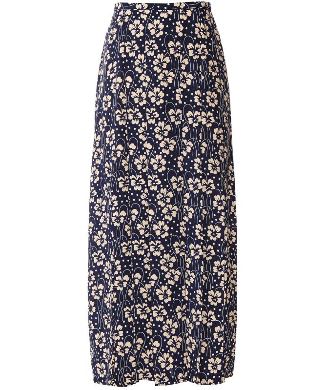 RIXO Georgia Silk Wallpaper Floral Midi Skirt