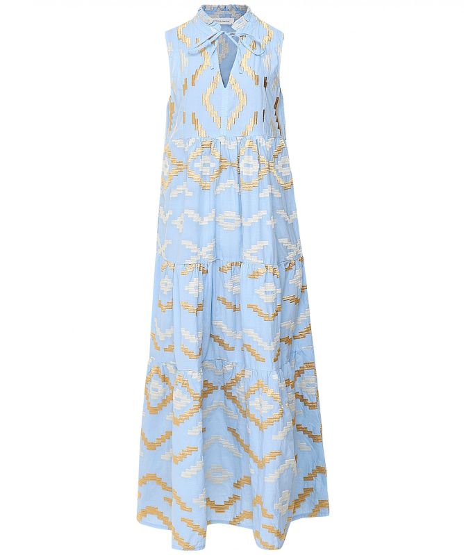 Greek Archaic Kori Rhombus Embroidered Maxi Dress
