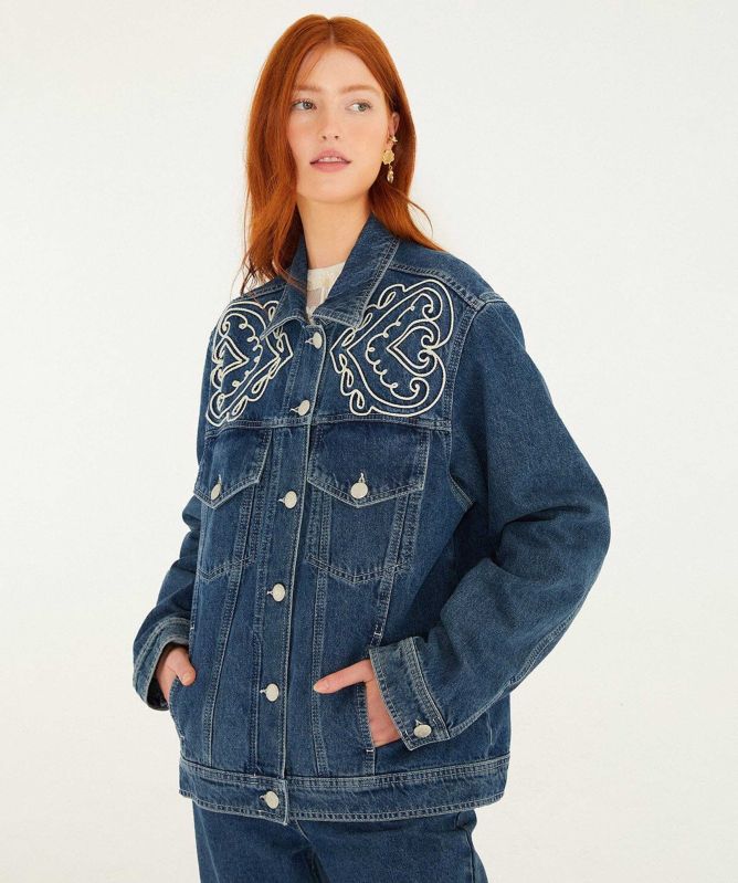 FARM Rio Denim Cornely Buttoned Embroidered Jacket