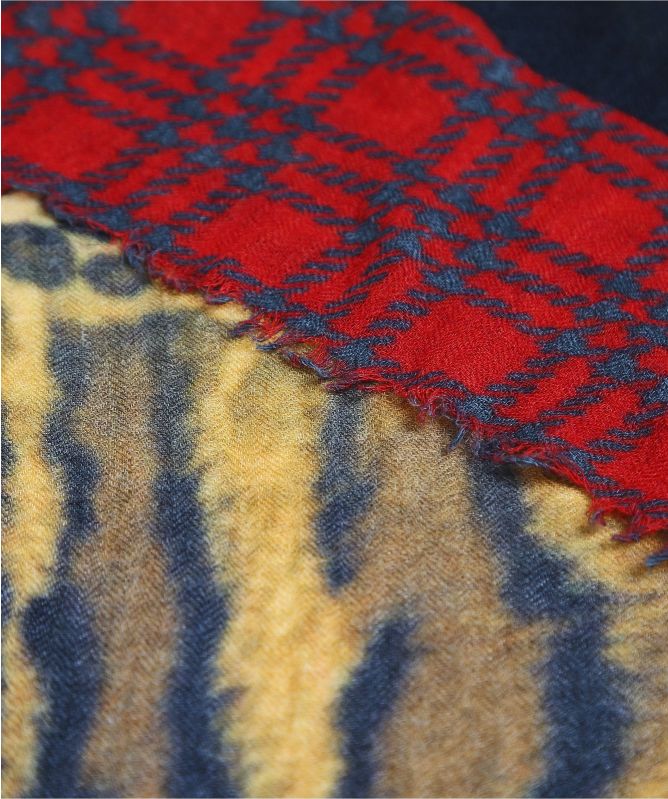 Ahujasons Animal Print Tartan Trim Scarf