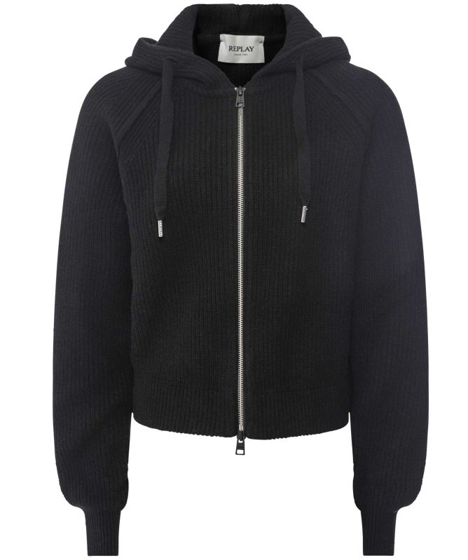 Replay Cropped Hooded Sweater With Zip