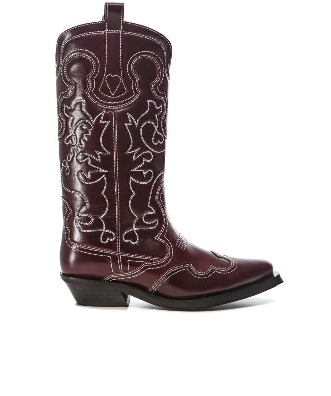 GANNI Brown Embroidered Western Boots | Jules B