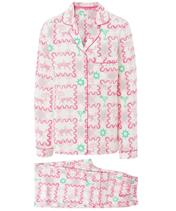 Chelsea Peers Cocktail Leopard Geo Print Long Pyjamas
