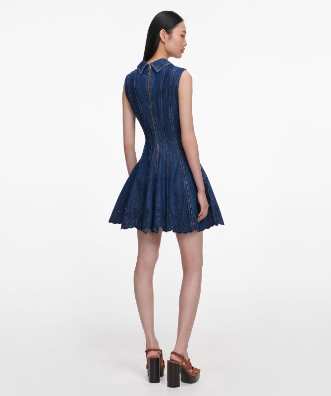 Self-Portrait Denim Broderie Mini Dress