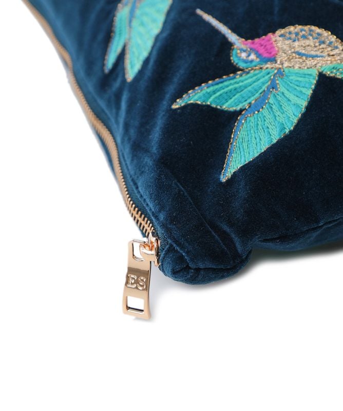 残り僅か【Elizabeth Scarlett】 Hummingbird Velvet ミニポーチ Elizabeth Scarlett Hummingbird Ink Blue Velvet Mini Pouch