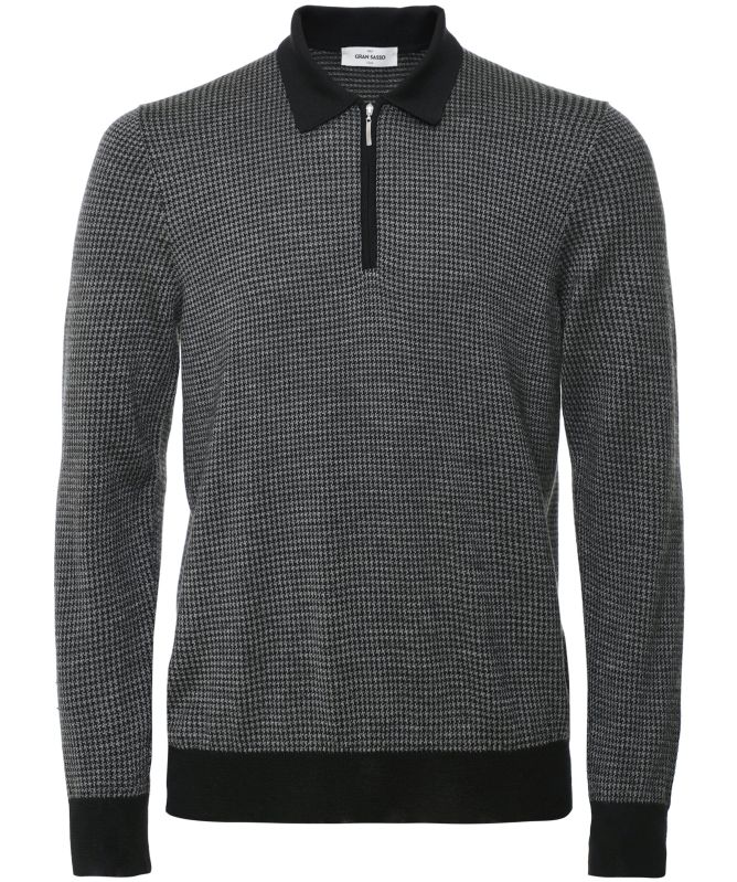 Gran Sasso Virgin Wool Silk Houndstooth Polo