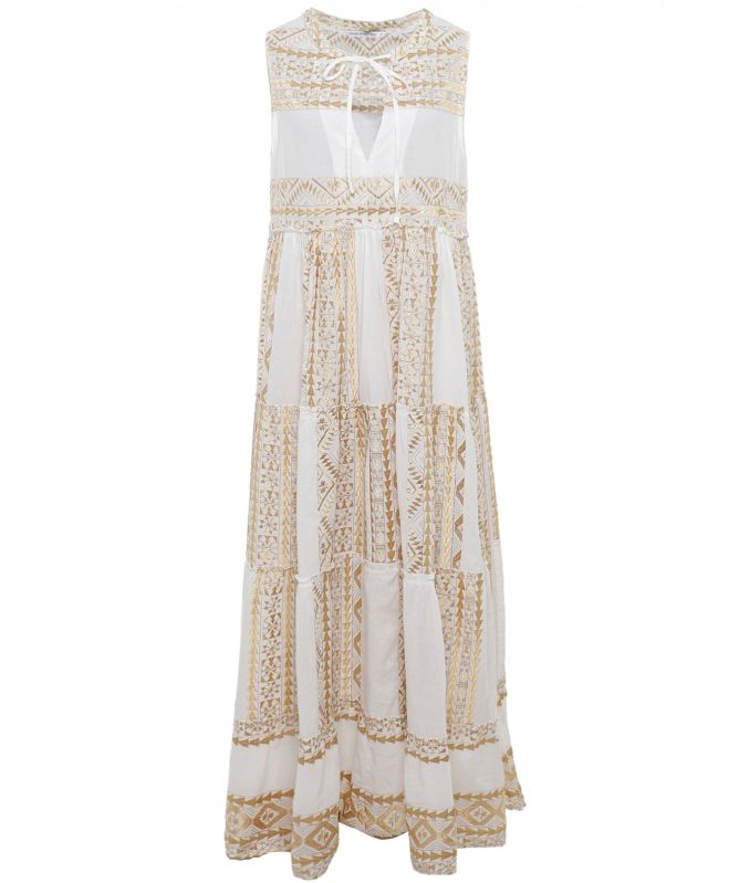 Greek Archaic Kori Embroidered Sleeveless Maxi Dress