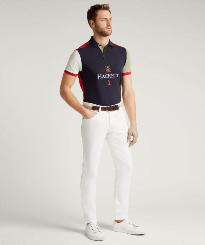 Hackett Classic Fit Multi Panel Army Polo Shirt