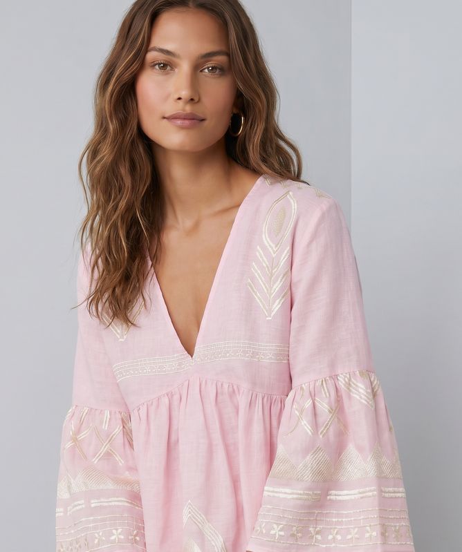 Greek Archaic Kori Feather Embroidered Top