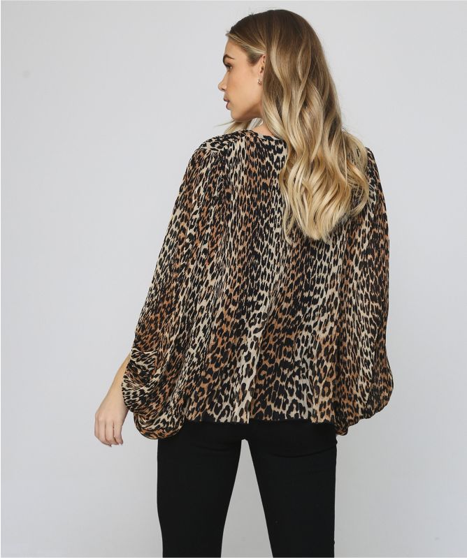 GANNI Pleated Leopard Print Georgette Blouse