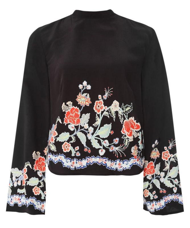 RIXO Peony Flora Georgie Neck Tie Top