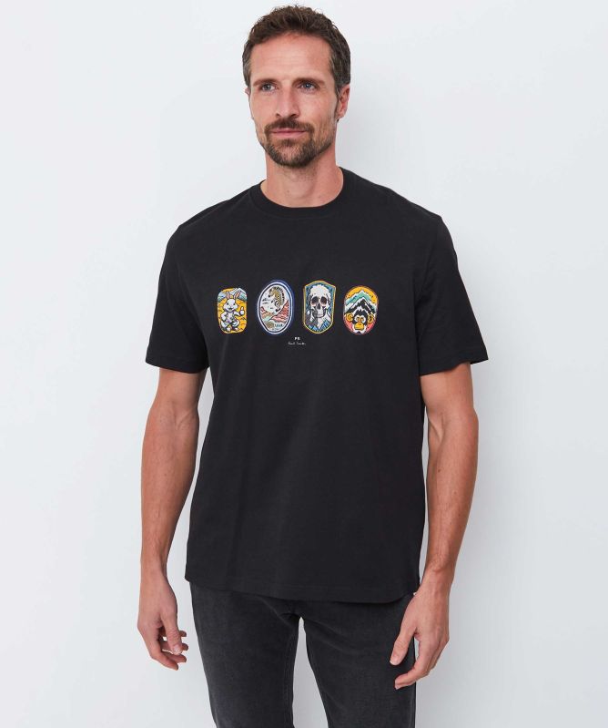 【人気】Paul Smith　TRAVEL BADGES PRINT SHIRT Paul Smith Badges T-Shirt