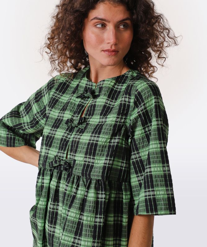 GANNI Green Seersucker Check Mini Dress | Jules B
