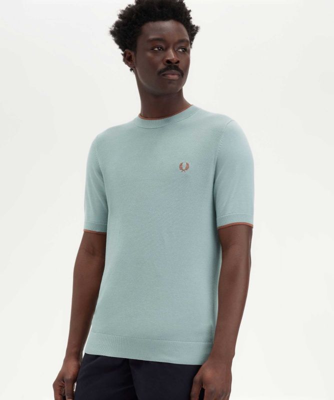 【FRED PERRY】Textured Front Knitted Shirt Fred Perry Textured Front Knit T-Shirt