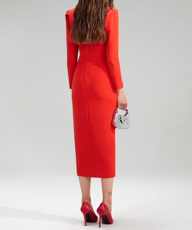 Self Portrait Crimson Crepe Ruched Midi Dress | Jules B