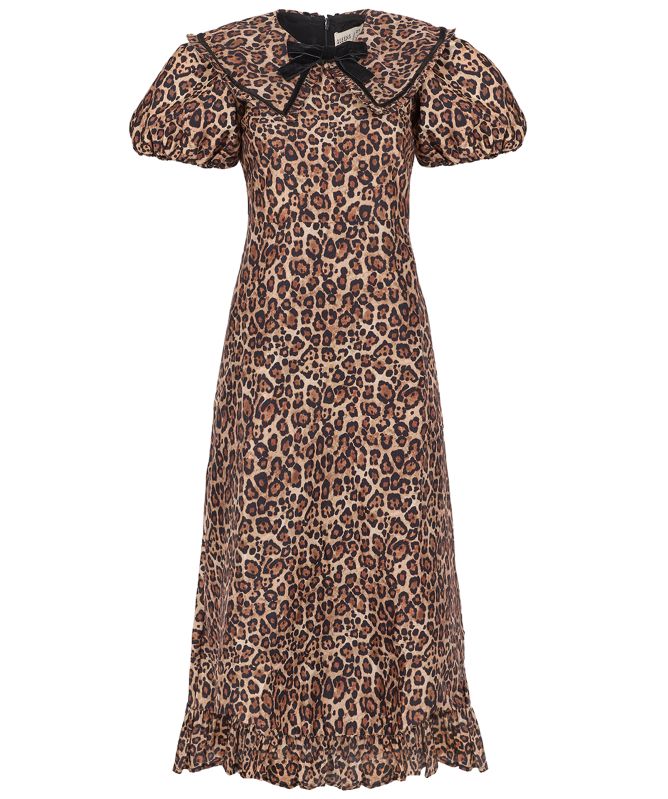 Queens of Archive Delphine Leopard Print Collared Maxi Dress
