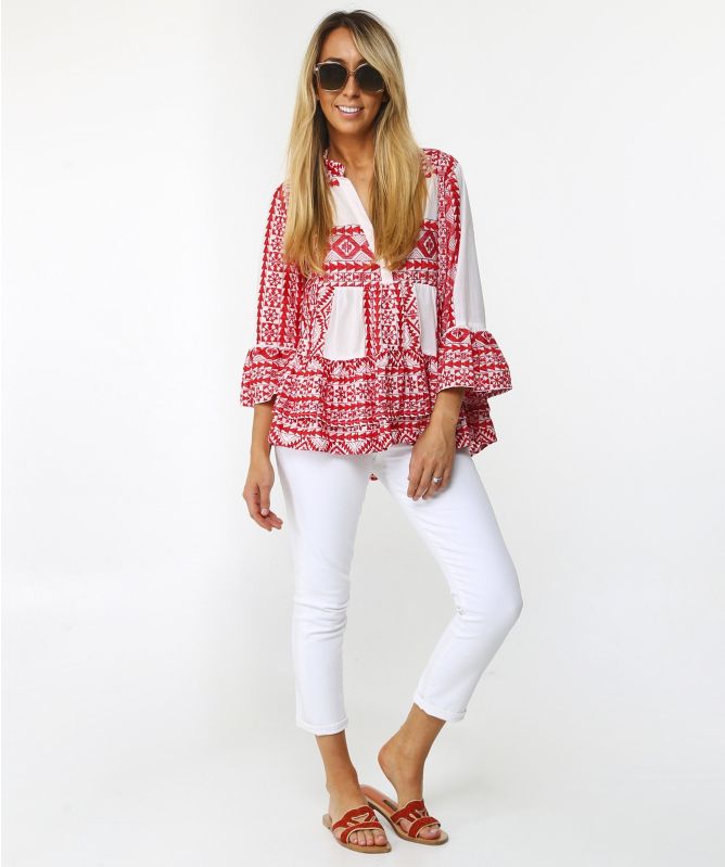 Kori White Embroidered VNeck Blouse Jules B