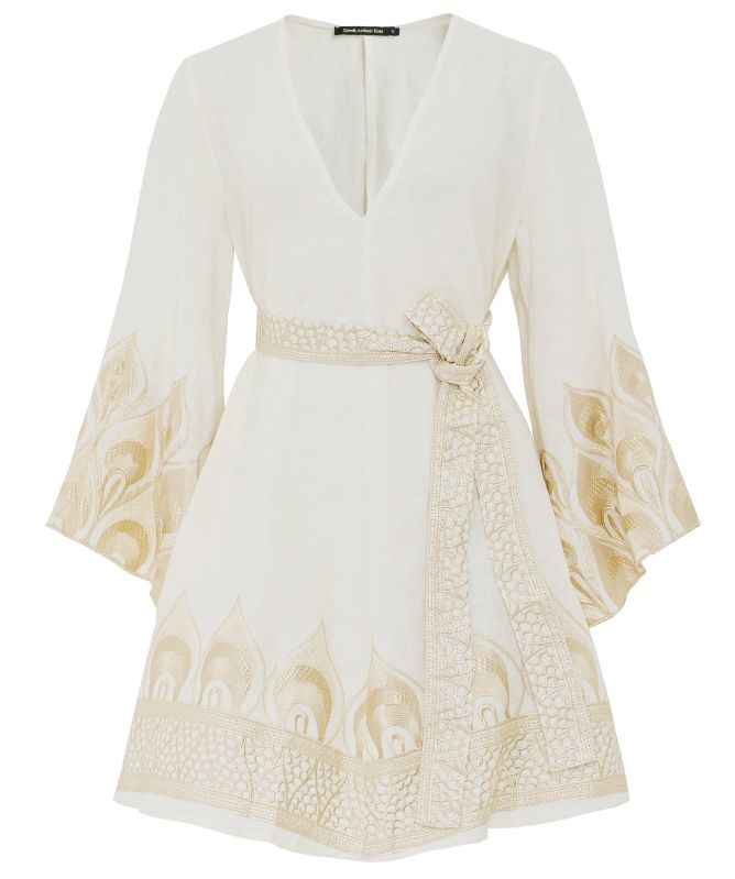 Greek Archaic Kori Phoenix Embroidered Wrap Dress