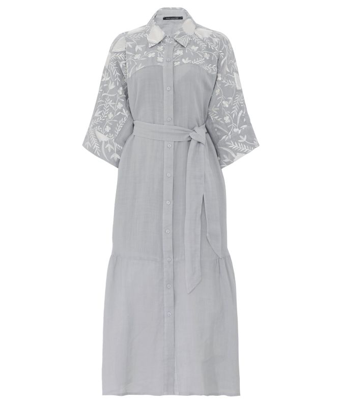 Greek Archaic Kori Blossom Embroidered Shirt Dress