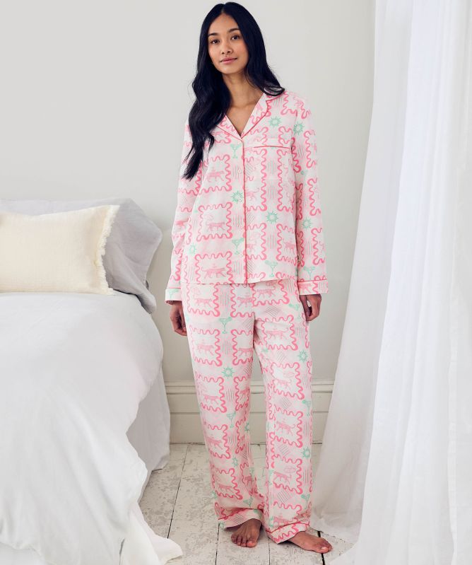 Chelsea Peers Cocktail Leopard Geo Print Long Pyjamas