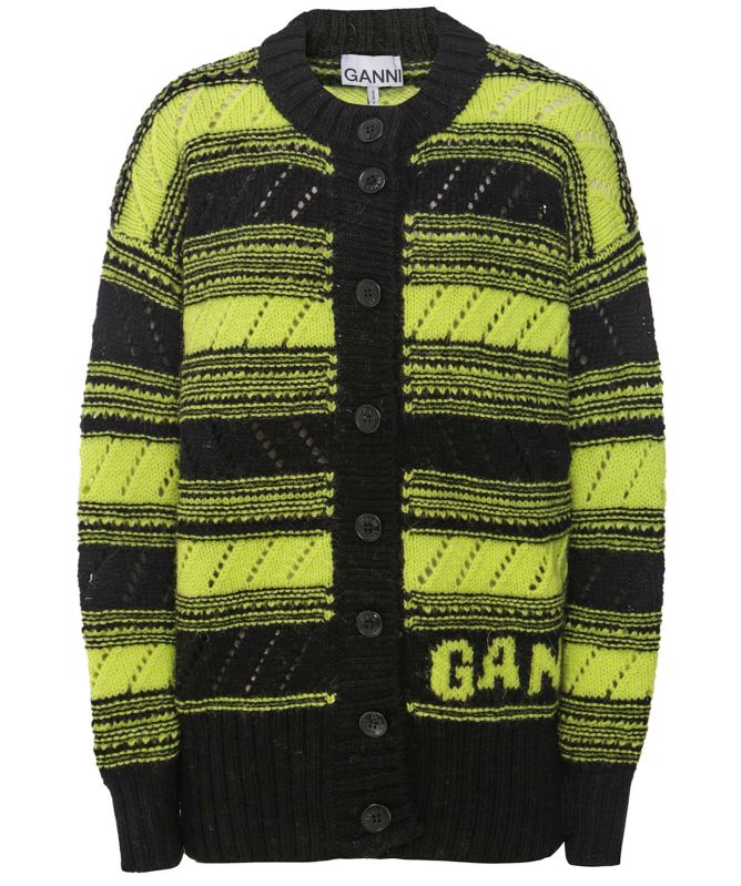 GANNI Organic Wool Logo Cardigan