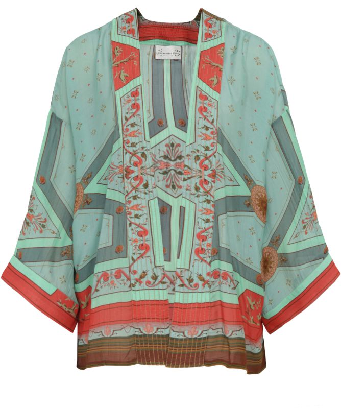 One Hundred Stars Fleur De Lys Aqua Kimono