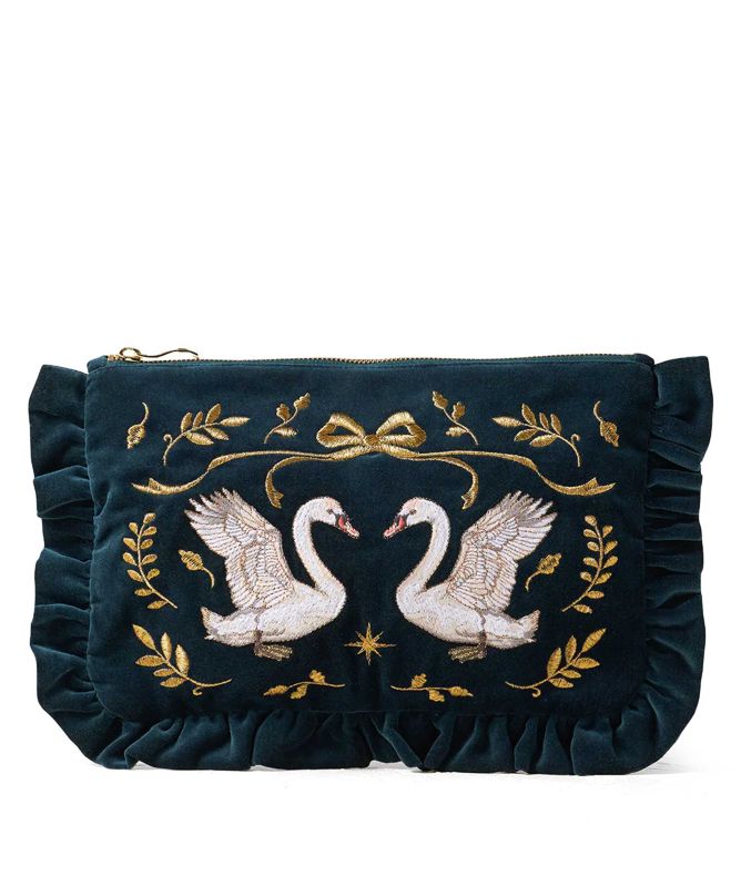Elizabeth Scarlett Majestic Swans Frill Pouch | Jules B