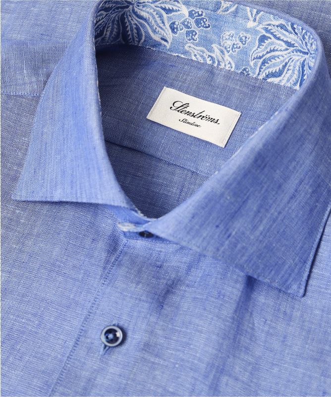 Stenstroms Slimline Linen Floral Trim Shirt