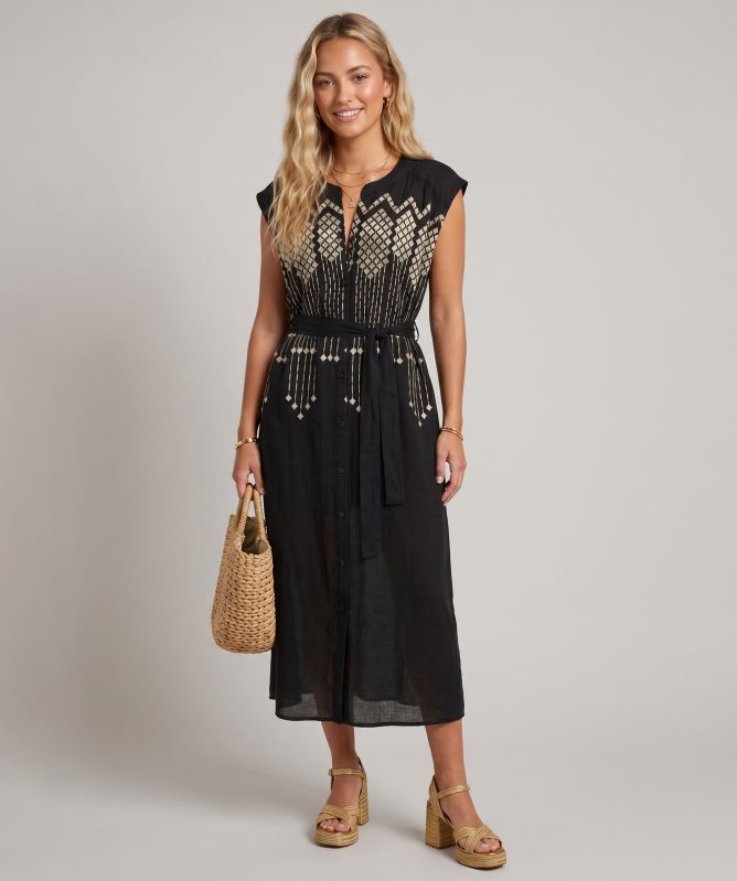 Greek Archaic Kori Grape Button-Through Dress