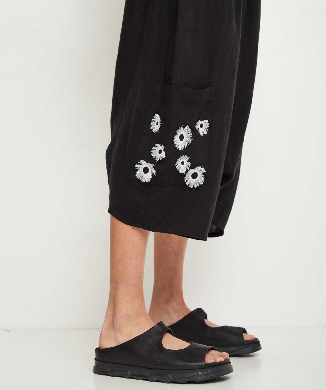 Bize Linen Floral Embroidered Trousers
