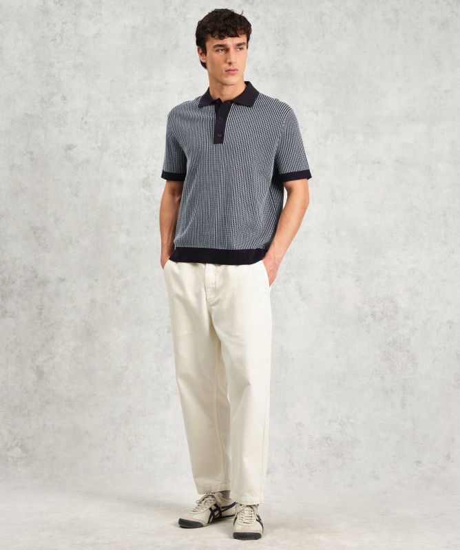 Wax London Ladder Stripe Knit Turin Polo Shirt