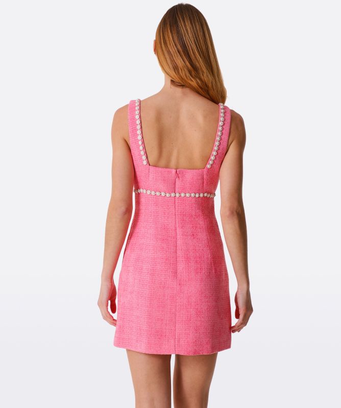strapless open back dress Pink Boucle Pearl Mini Dress  Me & My Cousin