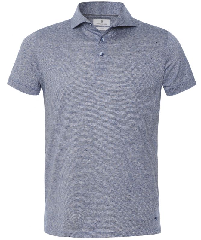 Thomas Maine Knitted Merino Linen Striped Polo Shirt