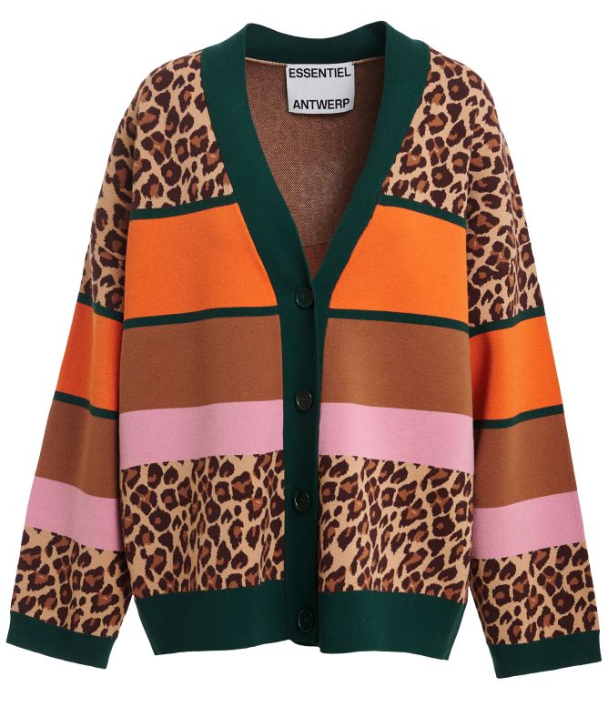 Essentiel Antwerp Kaudi Leopard-Print Color Block Cardigan