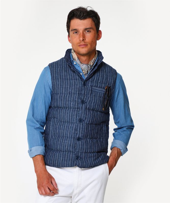 Stenstroms Linen Down Quilted Pinstripe Gilet