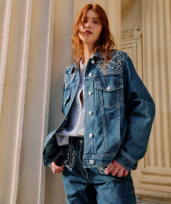 FARM Rio Denim Cornely Buttoned Embroidered Jacket