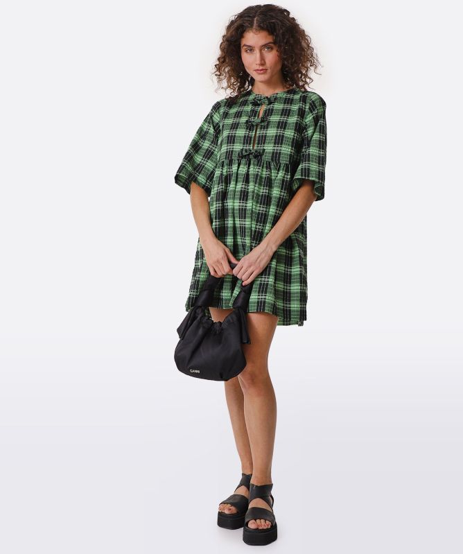 GANNI Green Seersucker Check Mini Dress | Jules B