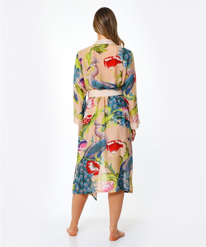 One Hundred Stars Peacock and Poppies Full Length Gown