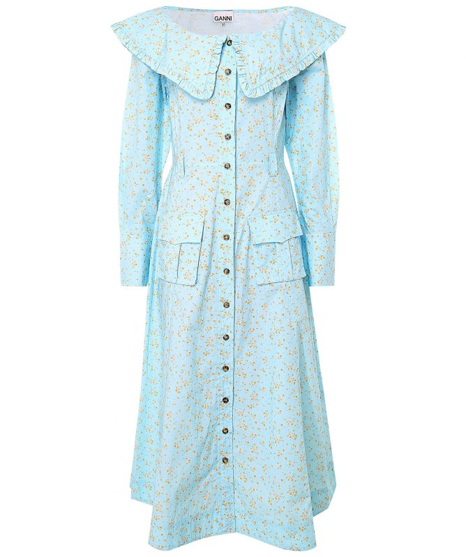 ganni printed cotton poplin midi dress GANNI Gathered floral-print cotton-poplin midi dress