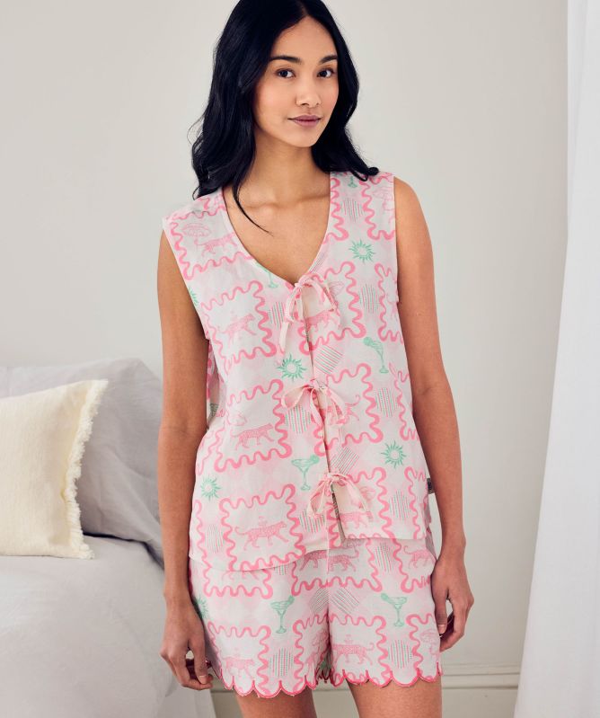 Chelsea Peers Cocktail Leopard Geo Print Short Pyjamas