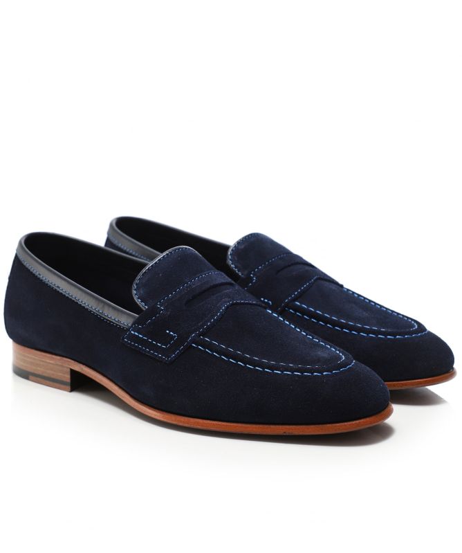 Loake Navy Suede Darwin Penny Loafers 